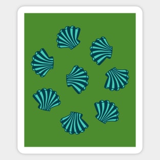 SEASHELLS Scattered Tropical Scallop Clam Shells Undersea Ocean Sea Life in Dark Teal Blue Turquoise and Dark Green - UnBlink Studio by Jackie Tahara Sticker